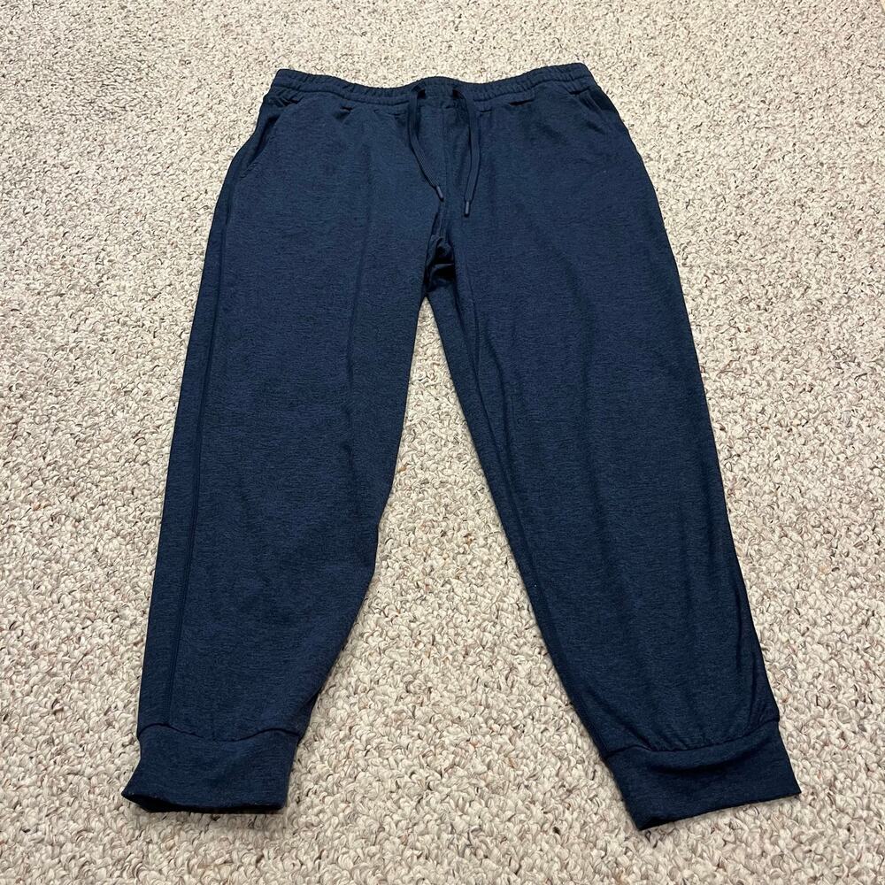 Quince Flow Knit Mid Rise Jogger Pants L Navy Stretch Athleisure Casual Comfort